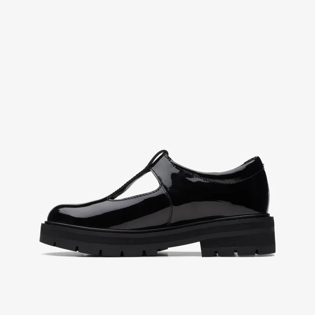 Clarks School Girls Black Prague Brill Kid Patent Wide