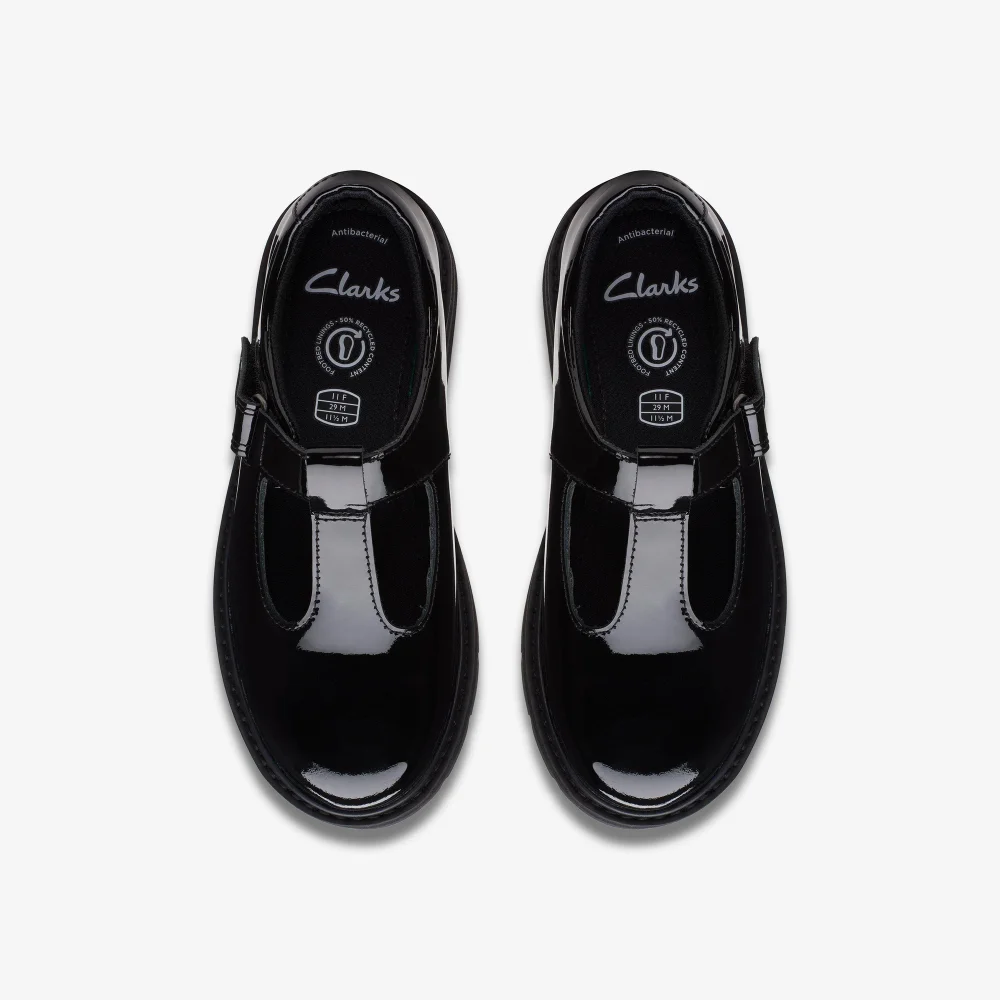 Clarks School Prague Brill Kid Black Patent Wide - 11 Infant Image 6