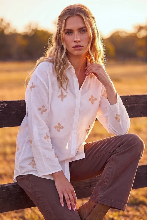 Roman Ivory Floral Embroidered Shirt - 12 Image 1