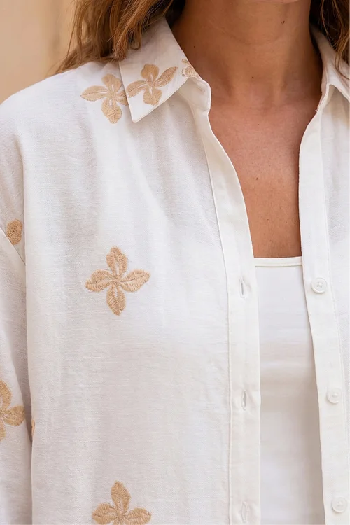 Roman Ivory Floral Embroidered Shirt - 12 Image 4