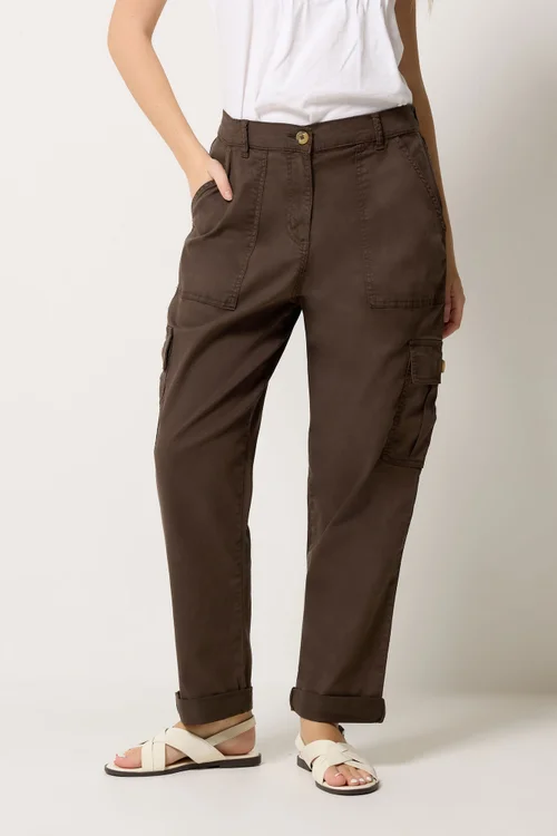 M&Co Chocolate Brown Cargo Trousers - 8/L27 Image 2