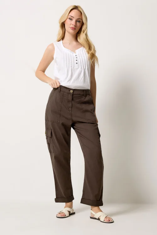 M&Co Chocolate Brown Cargo Trousers - 8/L27 Image 3
