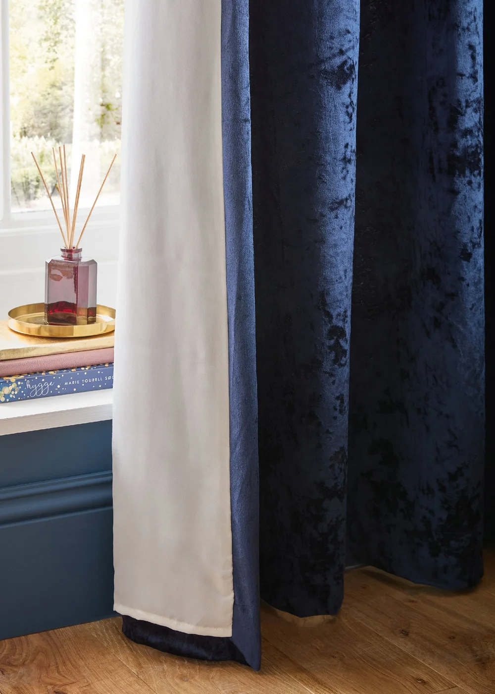Catherine Lansfield Crushed Velvet Lined Eyelet Curtains Navy Blue - 46W X 90D (116x228cm) Image 4
