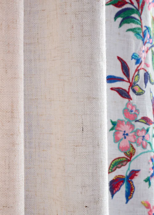Sophie Robinson Flourish Floral Embroidered Tab Top Voile Curtain Panel Bright - 55W X 90D (140x229cm Image 5
