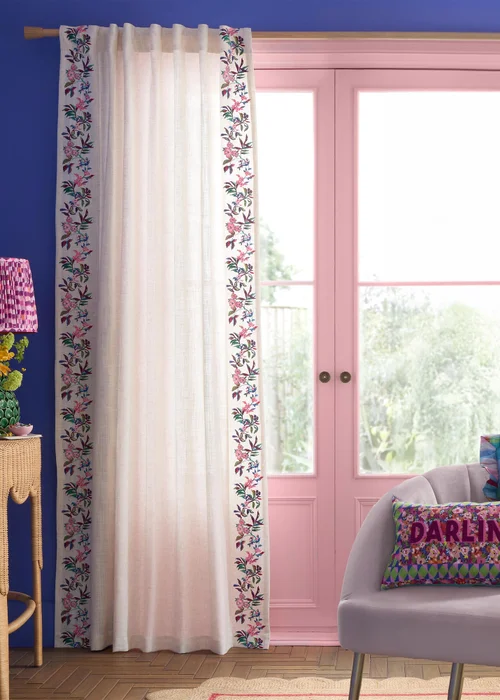 Sophie Robinson Flourish Floral Embroidered Tab Top Voile Curtain Panel Bright - 55W X 90D (140x229cm Image 1