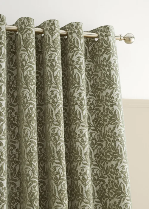 Bianca Fine Linens Chenille Leaves Lined Eyelet Curtains Green - 66W X 90D (168x228cm) Image 3