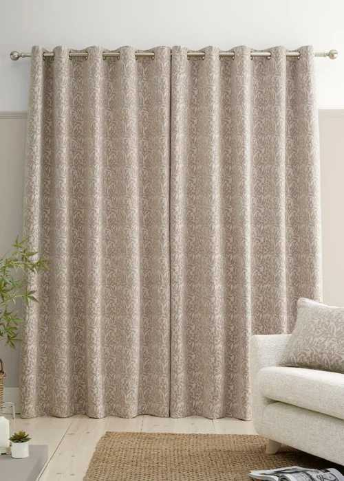 Bianca Fine Linens Chenille Leaves Lined Eyelet Curtains Natural - 66W X 72D (168x183cm) Image 2