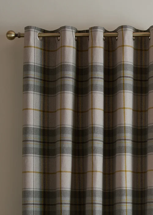Catherine Lansfield Brushed Woven Glencoe Check Thermal Eyelet Door Panel Green - 66W X 84D (168x213 Image 2