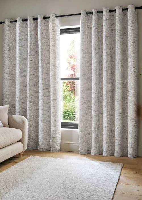 Catherine Lansfield Chunky Boucle Lined Eyelet Curtains Cream - 90W X 90D (229x229cm) Image 1