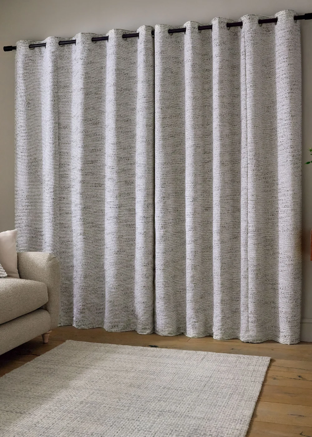 Catherine Lansfield Chunky Boucle Lined Eyelet Curtains Cream - 90W X 90D (229x229cm) Image 2