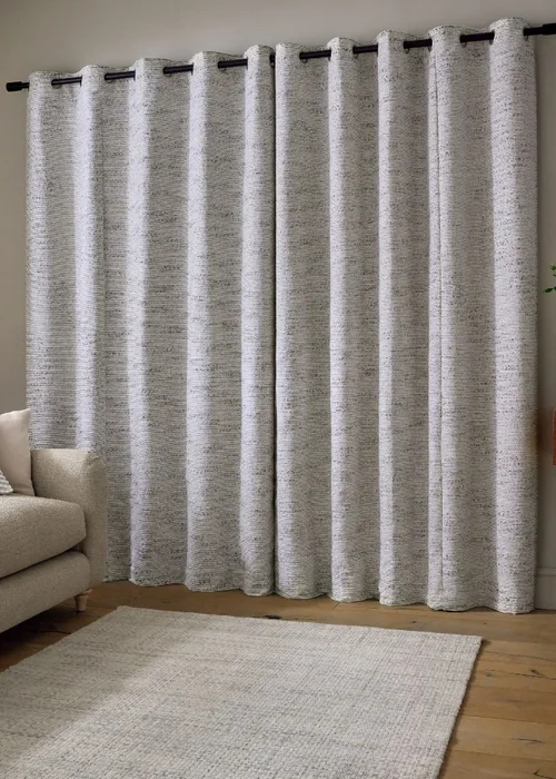 Catherine Lansfield Chunky Boucle Lined Eyelet Curtains Cream - 90W X 90D (229x229cm) Image 2