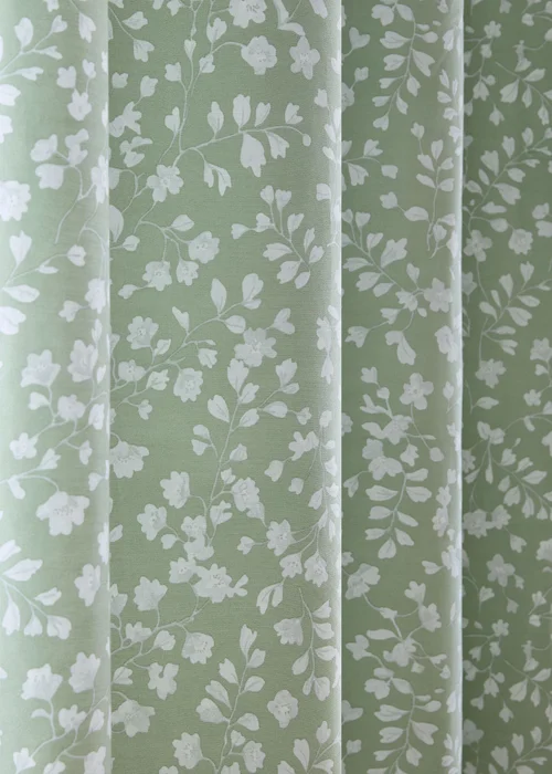 Catherine Lansfield Arla Floral Lined Eyelet Curtains Green - 46W X 54D (117x137cm Image 3