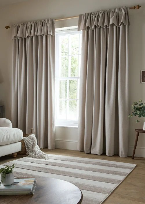 Catherine Lansfield Brushed Texture Ruffle Top Lined Pencil Pleat Curtains Natural - 66W X 90D (168x228cm) Image 1
