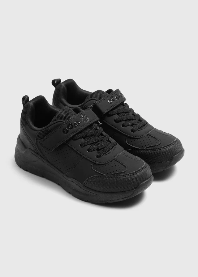Boys Black Football Keyring School Trainers (Younger 8-Older 3)
