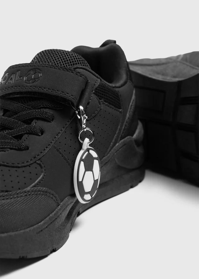 Boys Black Football Keyring School Trainers (Younger 8-Older 3)