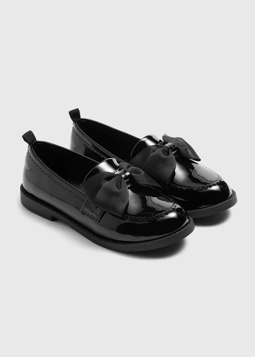 Girls Black Patent Bow Loafer School Shoes (Younger 10-Older 5) - 10 Infants Image 1