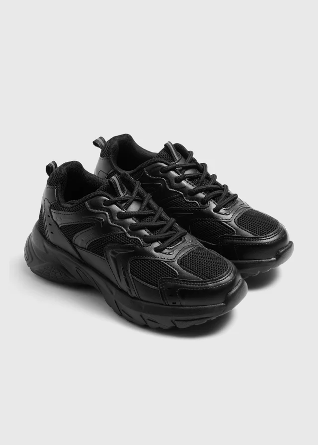 Boys Black Chunky School Trainers (Younger 10-Older 6)