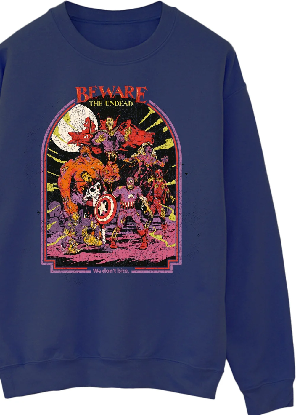 Spiral Galaxy Marvel Beware Wolf Halloween Navy Graphic Sweatshirt - S Image 2