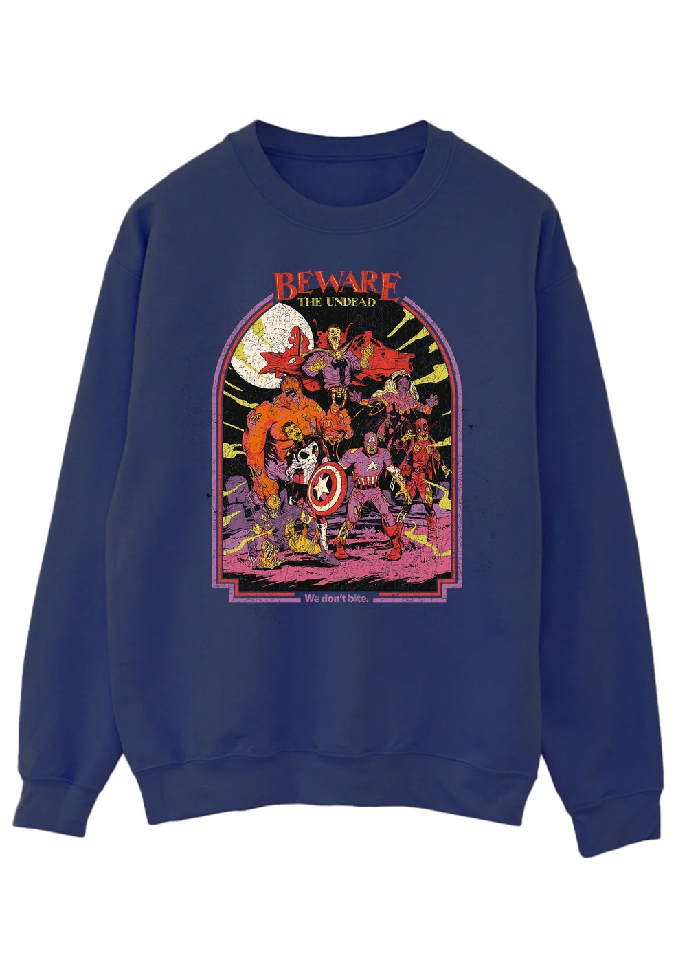 Spiral Galaxy Marvel Beware Wolf Halloween Navy Graphic Sweatshirt - S Image 1