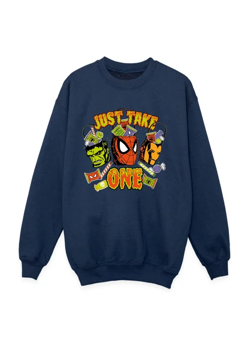 Ada & Ted Marvel Spider-Man Just Take One Halloween Boys Navy Blue Graphic Sweatshirt (3-13 Years) - 9-11 Yrs Image 1