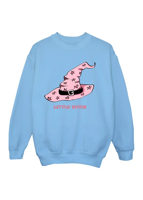 Ada & Ted Halloween Little Witch Girls Baby Blue Graphic Sweatshirt (3-13 Years) - 3-4 Yrs Image 1