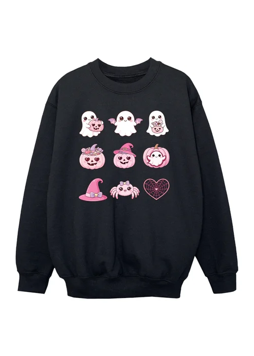 Ada & Ted Halloween Ghostly Bunch Girls Black Graphic Sweatshirt (3-13 Years) - 7-8 Yrs Image 1