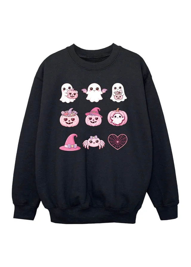 Ada & Ted Halloween Ghostly Bunch Girls Black Graphic Sweatshirt (3-13 Years)