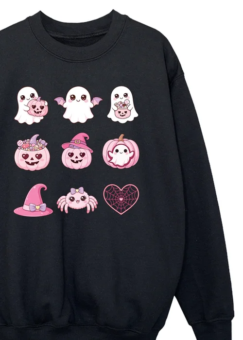 Ada & Ted Halloween Ghostly Bunch Girls Black Graphic Sweatshirt (3-13 Years) - 7-8 Yrs Image 2