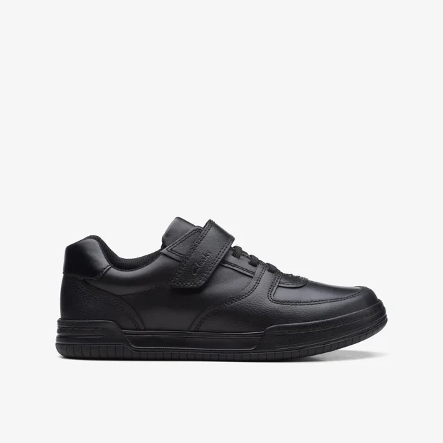 Clarks School Boys Black Fawn Lay Older Leather Wide