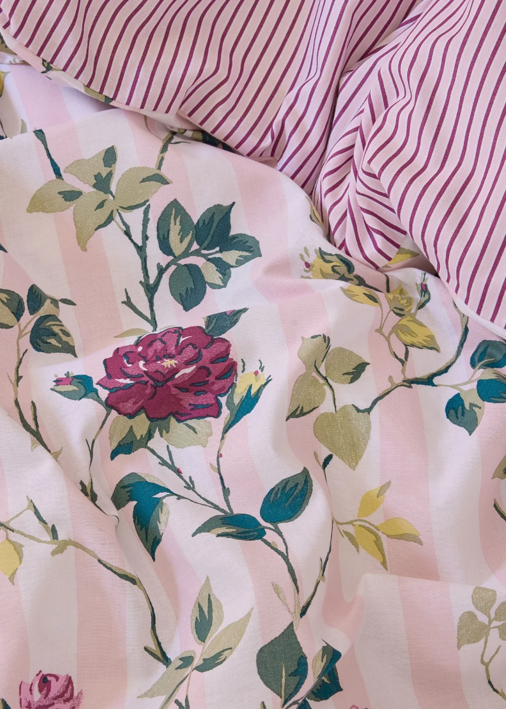 Cath Kidston Climbing Rose Stripe Reversible Cotton Duvet Cover Set Pink - Single Image 5