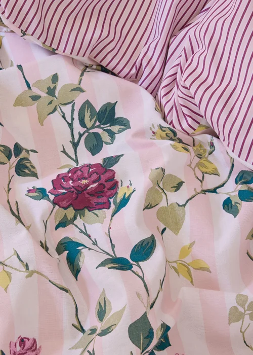 Cath Kidston Climbing Rose Stripe Reversible Cotton Duvet Cover Set Pink - Single Image 5