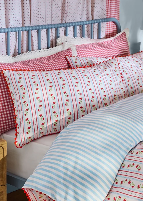 Cath Kidston Treasure Floral Stripe Reversible Cotton Duvet Cover Set Red / Navy - Single Image 3