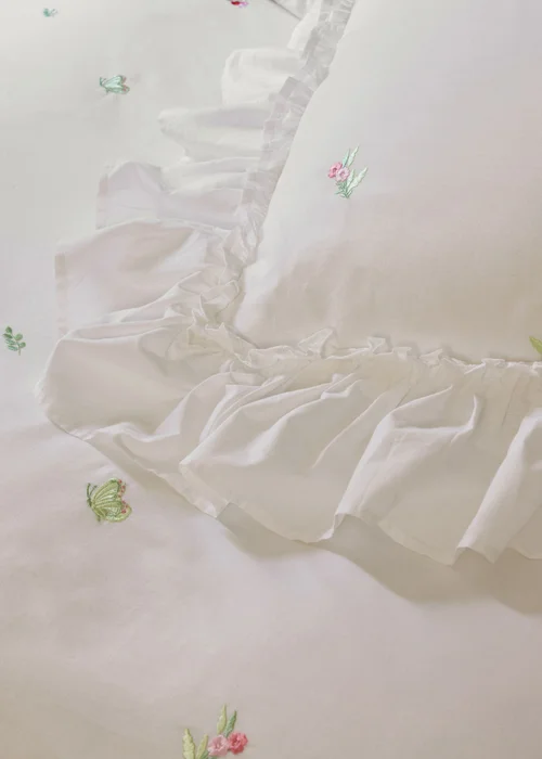 Cath Kidston Tiny Floral Embroidered Frill Cotton Duvet Cover Set White - Single Image 4