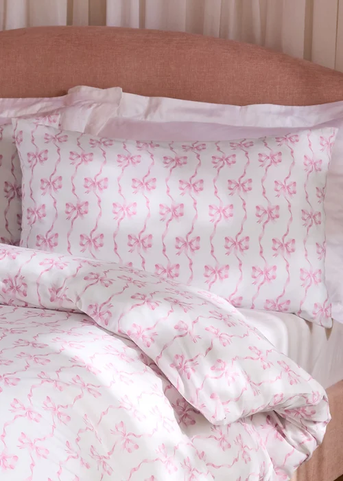 Cath Kidston Ribbon & Bows Reversible Cotton Duvet Cover Set White / Pink - Single Image 2