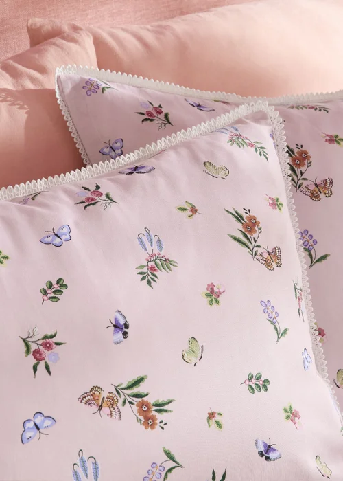 Cath Kidston Flutter Floral Reversible Cotton Duvet Cover Set Pink - Single Image 4