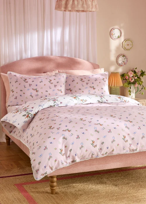 Cath Kidston Flutter Floral Reversible Cotton Duvet Cover Set Pink - Single Image 2