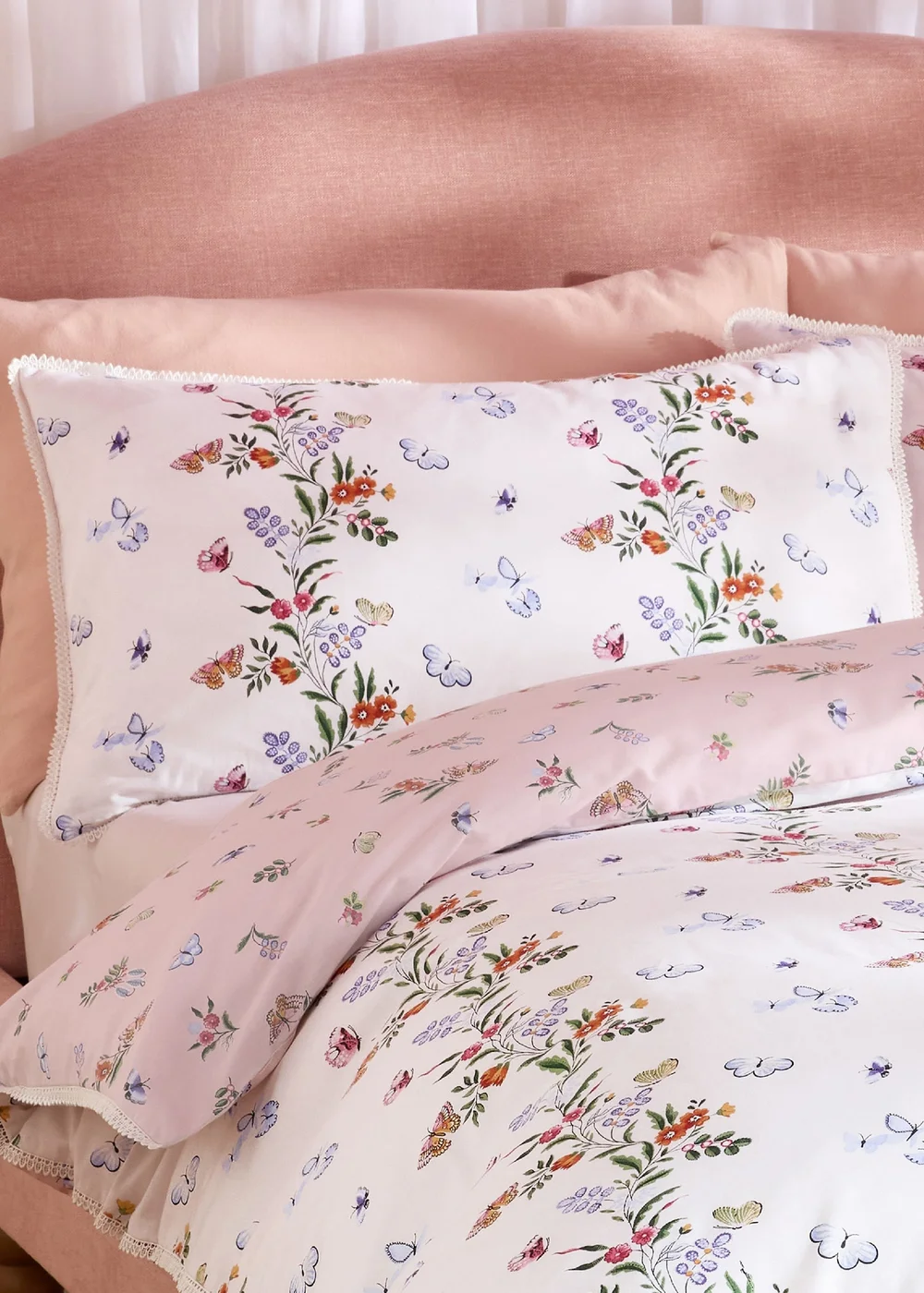 Cath Kidston Flutter Floral Reversible Cotton Duvet Cover Set Pink - Single Image 3