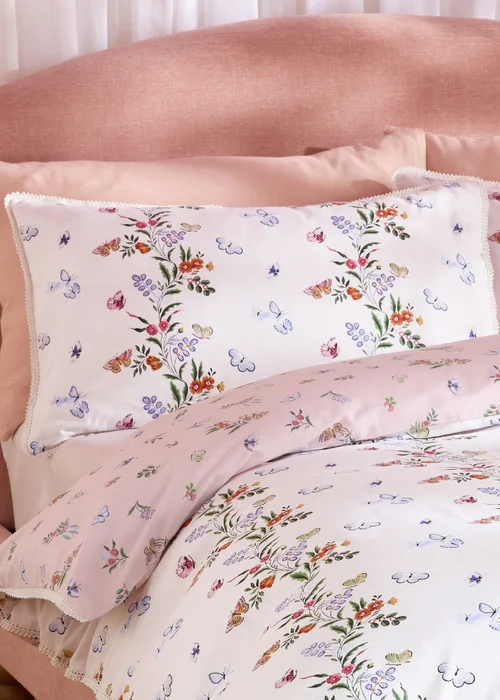Cath Kidston Flutter Floral Reversible Cotton Duvet Cover Set Pink - Single Image 3