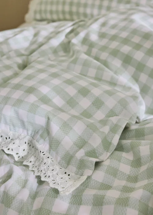 Cath Kidston Painted Gingham Lace Reversible Cotton Duvet Cover Set Green - Single Image 4