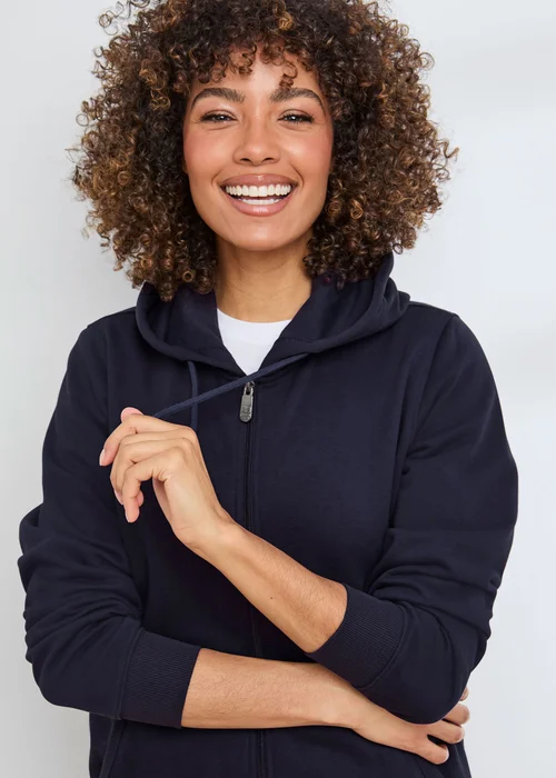 Cotton Traders Navy Hooded Zip Through Sweat Top - 3XL Image 1