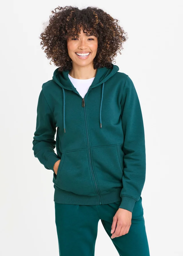 Cotton Traders Dark Teal Hooded Zip Through Sweat Top