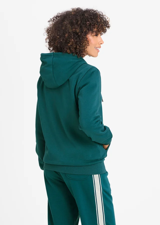 Cotton Traders Dark Teal Hooded Zip Through Sweat Top