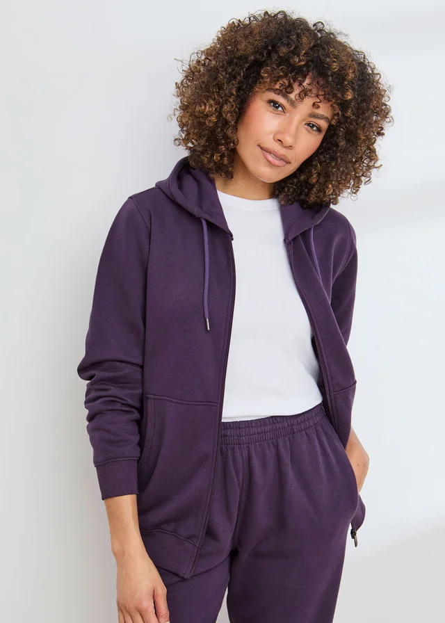 Cotton Traders Blackcurrant Hooded Zip Through Sweat Top