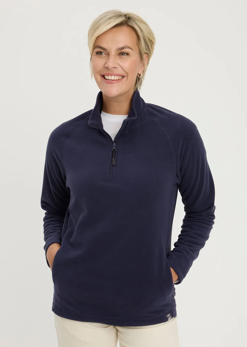 Cotton Traders Navy Microfleece Half Zip Top - L Image 2