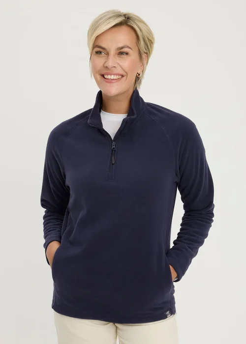Cotton Traders Navy Microfleece Half Zip Top - L Image 2