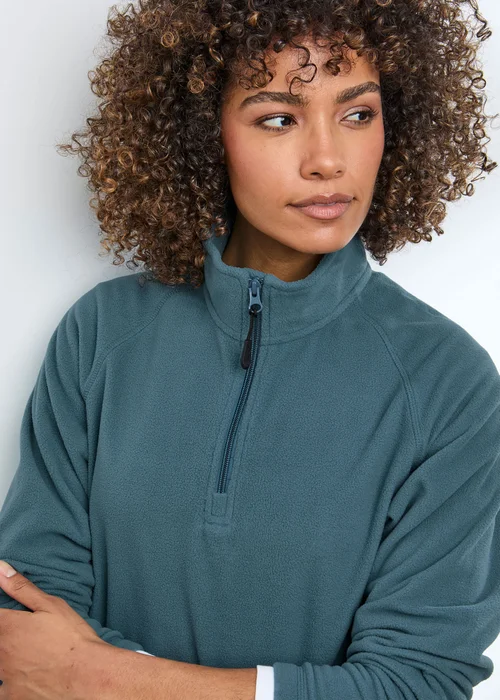 Cotton Traders Soft Teal Microfleece Half Zip Top - XS Image 4