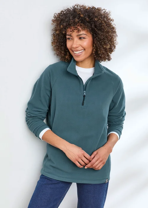 Cotton Traders Soft Teal Microfleece Half Zip Top - XS Image 2