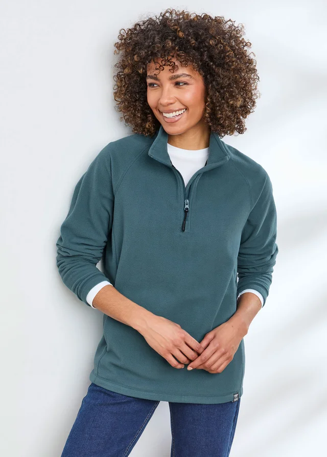 Cotton Traders Soft Teal Microfleece Half Zip Top