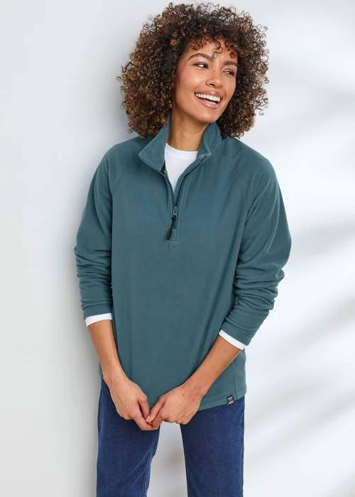Cotton Traders Soft Teal Microfleece Half Zip Top - XS Image 1