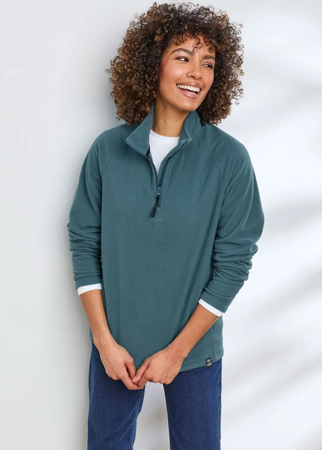 Cotton Traders Soft Teal Microfleece Half Zip Top